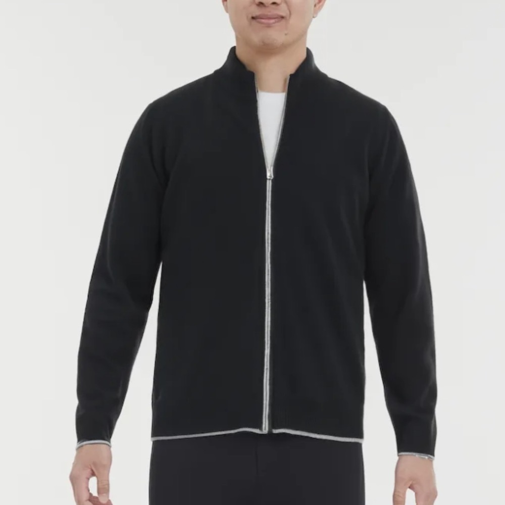 Patrick James Men's 100% Wool Black Zip-Up Sweater Cardigan